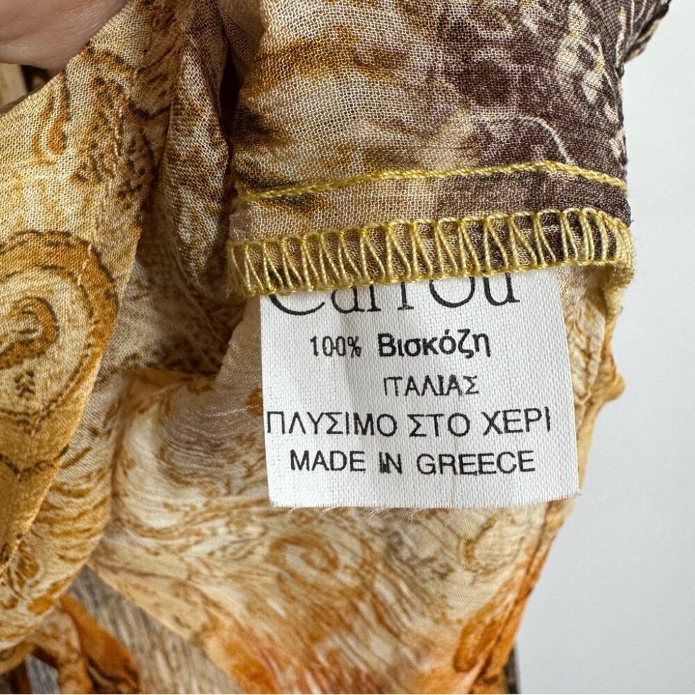 Carrou Collection Boho Tie Front Blouse Size 3 Brown Orange Sheer Resort Wear - Picture 7 of 14